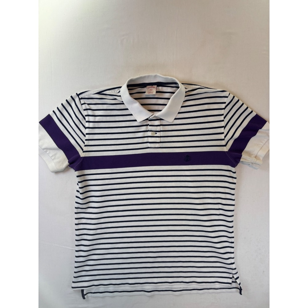 Brooks Brothers 346 Mens L Vintage Polo Shirt Striped White Purple Blue Cotton